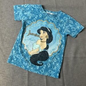 Vintage 90s Disney Aladdin Princess Jasmine Teal Graphic Youth Tee Shirt AOP